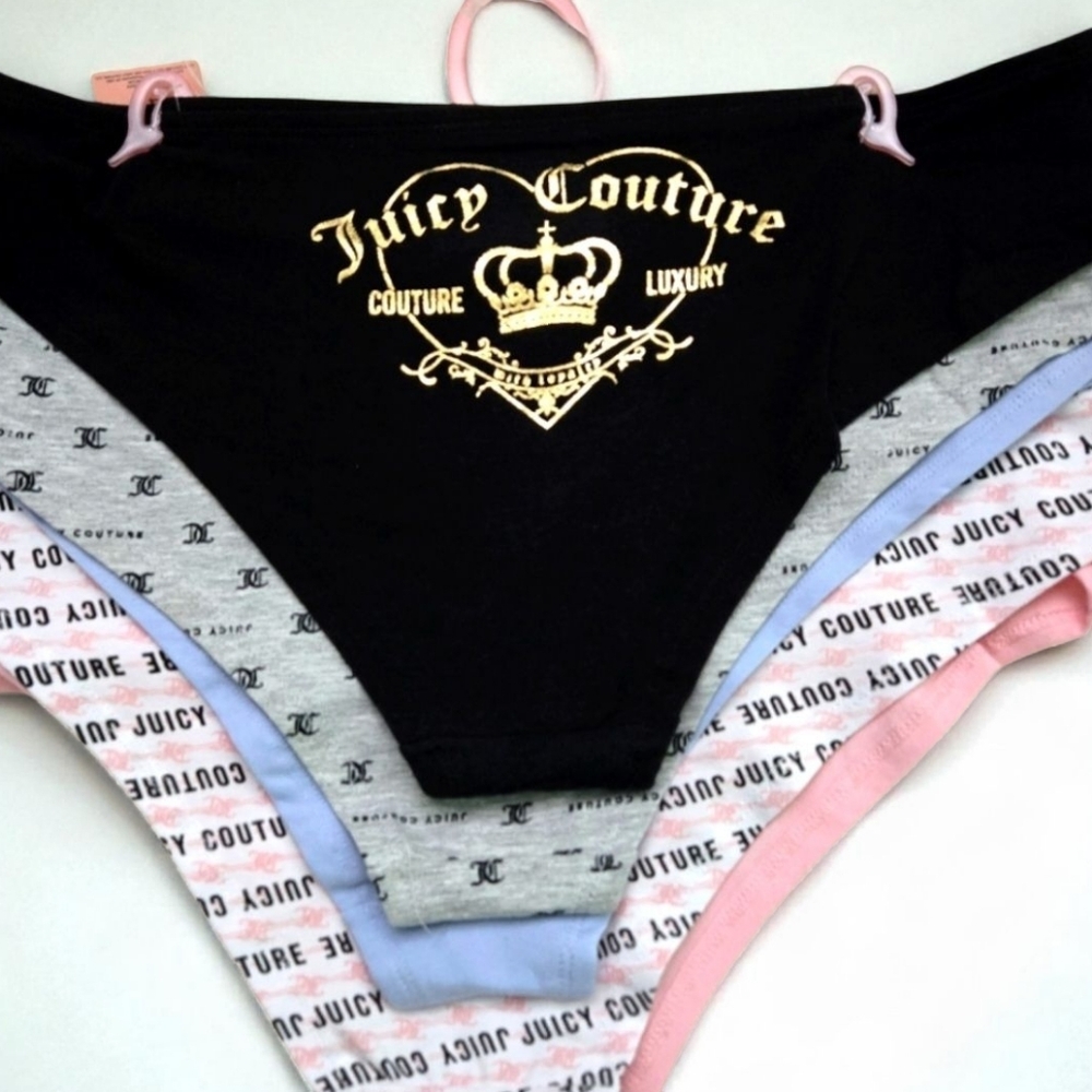 JUICY COUTURE 5-PACK GOLD FOIL CROWN SCOTTIE DOGS BIKINI UNDERWEAR LARGE
